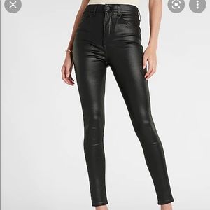 Express Skinny super high rise black coated skinny jeans
